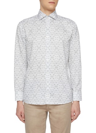 Main View - Click To Enlarge - ETON  - Floral Wide Spread Collar Slim Cotton Linen Shirt