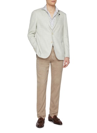 Figure View - Click To Enlarge - ETON  - Floral Wide Spread Collar Slim Cotton Linen Shirt