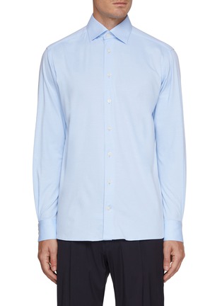 Main View - Click To Enlarge - ETON  - Cutaway Collar Slim Cotton Linen Silk Shirt
