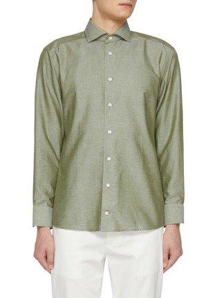 Main View - Click To Enlarge - ETON  - Cutaway Collar Slim Cotton Linen Silk Shirt