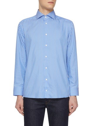 Main View - Click To Enlarge - ETON  - Striped Cutaway Collar Slim Cotton Silk Shirt
