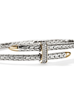 Detail View - Click To Enlarge - JOHN HARDY - Spear Diamond 14K Gold Sterling Silver Bypass Flex Cuff — Size S