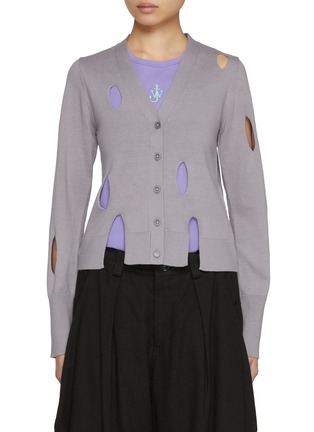 Main View - Click To Enlarge - JW ANDERSON - Slit Cotton Silk Knit Cardigan