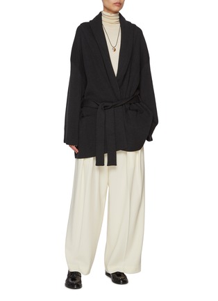 Figure View - Click To Enlarge - LA COLLECTION - Long Sleeve Belted Wool Knit Cardicoat