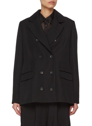 Main View - Click To Enlarge - LA COLLECTION - Double Breasted Notch Lapel Virgin Wool Blend Blazer