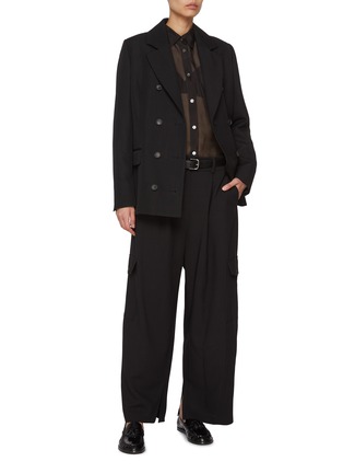 Figure View - Click To Enlarge - LA COLLECTION - Double Breasted Notch Lapel Virgin Wool Blend Blazer
