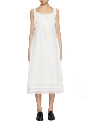 Main View - Click To Enlarge - DUNST - Front Tie Lace Trim Midi Cotton Dress