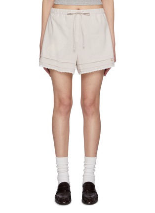 Main View - Click To Enlarge - DUNST - Lace Trim Drawstring Waist Shorts