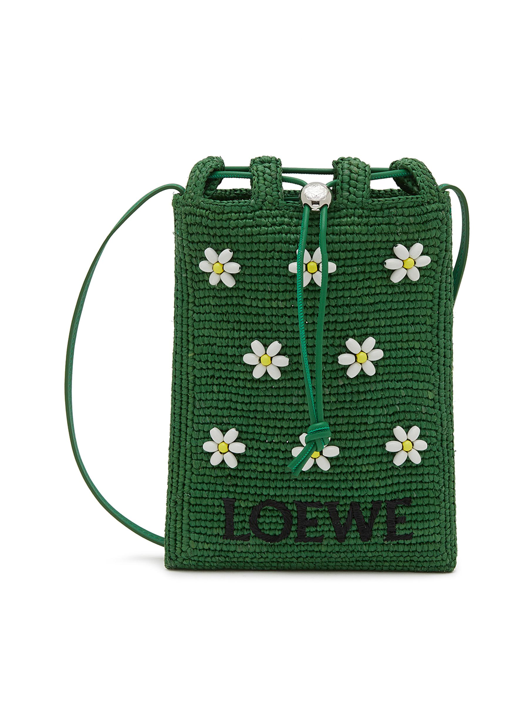 LOEWE | Beaded Flower Raffia Drawstring Pocket Crossbody LOEWE | Beaded Flower Raffia Drawstring Pocket Crossbody