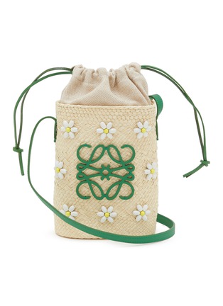 Main View - Click To Enlarge - LOEWE - Anagram Flower Embroidered Iraca Palm Canvas Crossbody Pouch