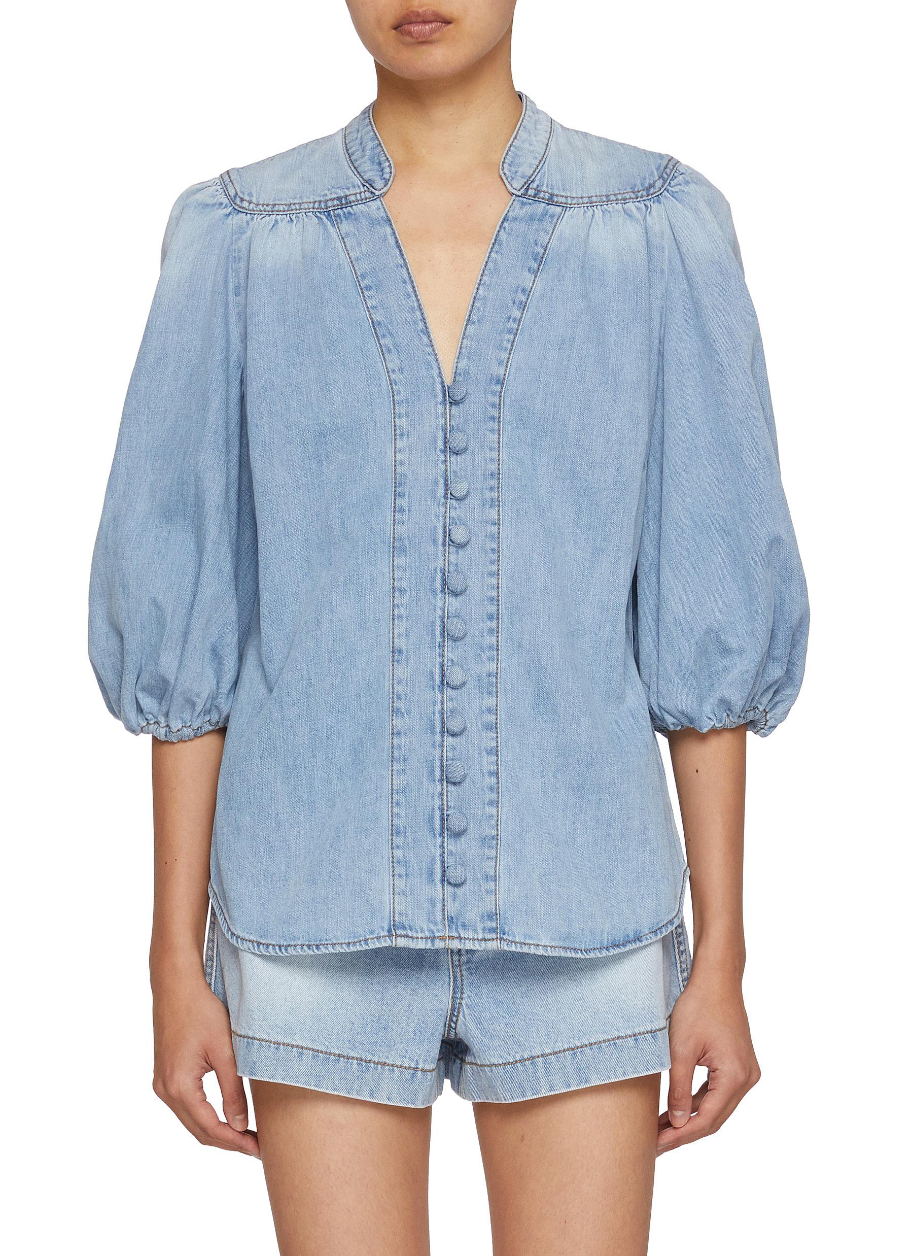 売れ筋商品|||マルコポーロ デニム シャツ レディース トップス Button-down blouse - white マルコポーロ デニム レディース シャツ トップス Button-down