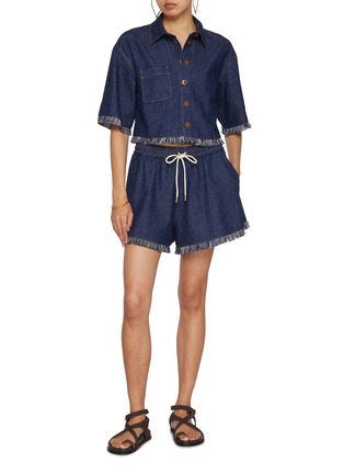 Figure View - Click To Enlarge - ZIMMERMANN - Rhiannon Drawstring Frayed Denim Shorts