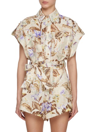 Main View - Click To Enlarge - ZIMMERMANN - Coco Cuffed Linen Playsuit