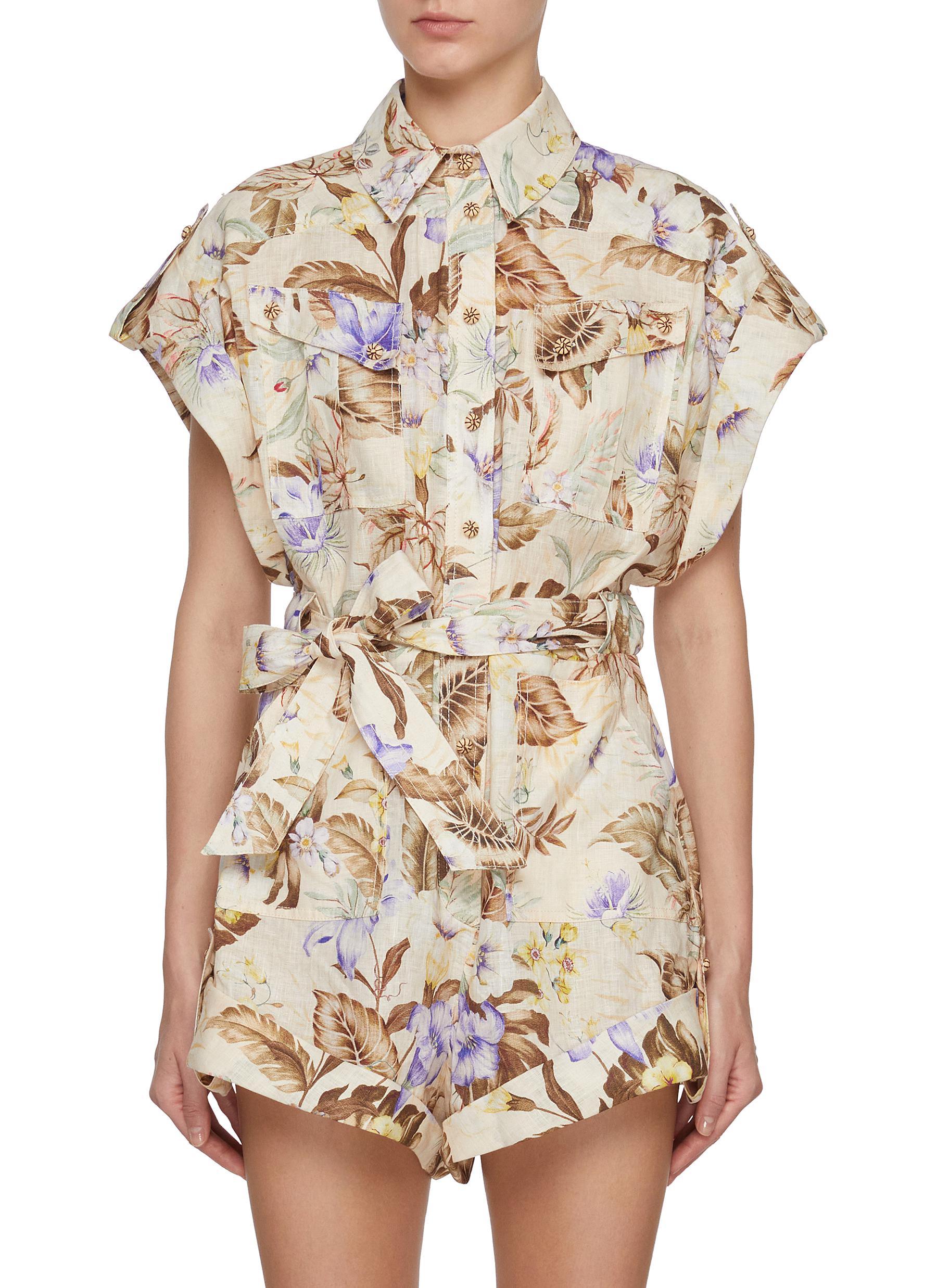 ZIMMERMANN | Coco Cuffed Linen Playsuit | Women | Lane Crawford