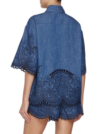 Back View - Click To Enlarge - ZIMMERMANN - Coco Embroidered Dark Wash Denim Shirt
