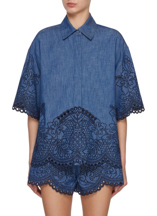 Main View - Click To Enlarge - ZIMMERMANN - Coco Embroidered Dark Wash Denim Shirt