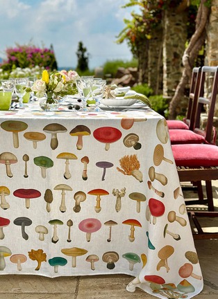 Detail View - Click To Enlarge - SUMMERILL & BISHOP - X John Derian Fungi Mushroom Linen Tablecloth — White