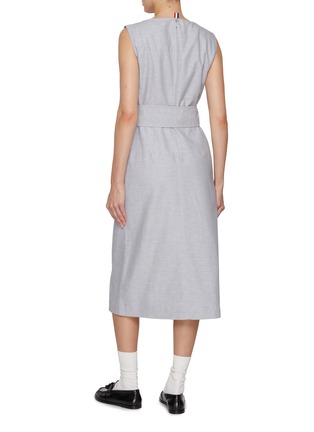 Back View - Click To Enlarge - THOM BROWNE - Tonal University Stripe Boat Neck Linen Cotton Dress