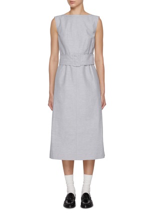 Main View - Click To Enlarge - THOM BROWNE - Tonal University Stripe Boat Neck Linen Cotton Dress