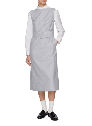 Figure View - Click To Enlarge - THOM BROWNE - Tonal University Stripe Boat Neck Linen Cotton Dress