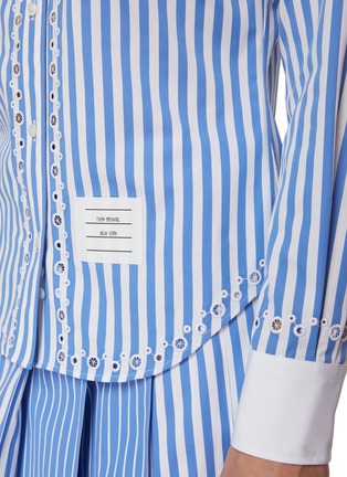  - THOM BROWNE - Awning Striped Broderie Anglaise Cotton Shirt