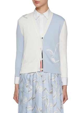 Main View - Click To Enlarge - THOM BROWNE - FunMix Feather Intarsia Pointelle Cotton Cardigan