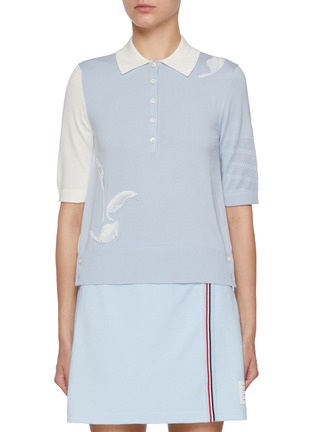 Main View - Click To Enlarge - THOM BROWNE - FunMix Feather Intarsia Cotton Polo Shirt