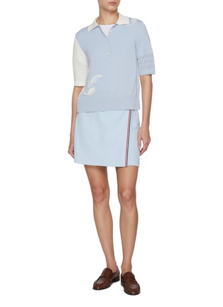 Figure View - Click To Enlarge - THOM BROWNE - FunMix Feather Intarsia Cotton Polo Shirt