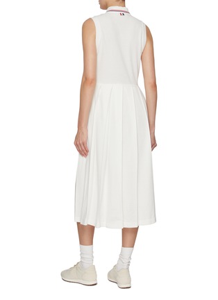 Back View - Click To Enlarge - THOM BROWNE - Sleeveless Pleated Cotton Waffle Knit Polo Dress