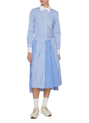 Figure View - Click To Enlarge - THOM BROWNE - FunMix Awning Pleated Striped Cotton Poplin Skirt