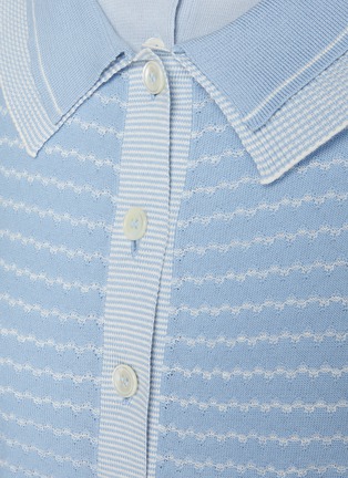  - THOM BROWNE - Striped Double Collar Cotton Silk Linen Cardigan