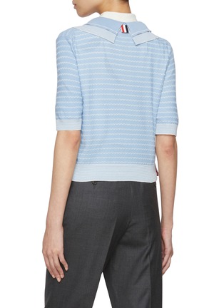Back View - Click To Enlarge - THOM BROWNE - Striped Double Collar Cotton Silk Linen Cardigan
