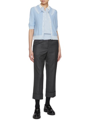 Figure View - Click To Enlarge - THOM BROWNE - Striped Double Collar Cotton Silk Linen Cardigan