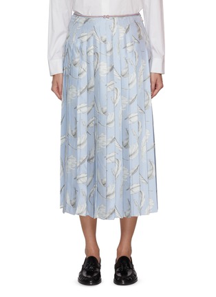 Main View - Click To Enlarge - THOM BROWNE - Feather Print Pleated Silk Skirt