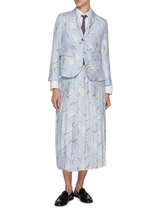 Figure View - Click To Enlarge - THOM BROWNE - Feather Print Pleated Silk Skirt