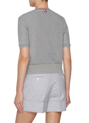 Back View - Click To Enlarge - THOM BROWNE - Short Sleeve Cotton Waffle Knit Cardigan