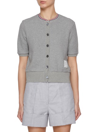 Main View - Click To Enlarge - THOM BROWNE - Short Sleeve Cotton Waffle Knit Cardigan