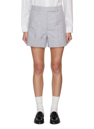 Main View - Click To Enlarge - THOM BROWNE - Tonal University Stripe Sack Linen Cotton Shorts