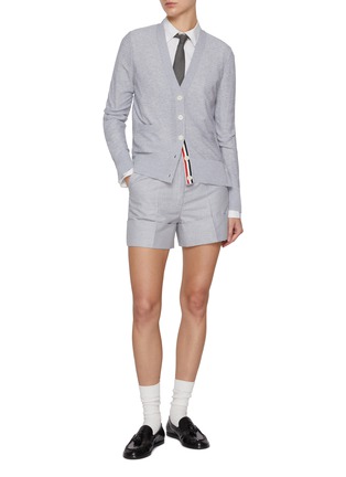 Figure View - Click To Enlarge - THOM BROWNE - Tonal University Stripe Sack Linen Cotton Shorts