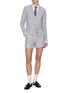 Figure View - Click To Enlarge - THOM BROWNE - Tonal University Stripe Sack Linen Cotton Shorts