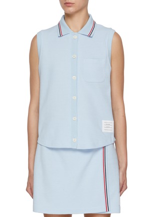 Main View - Click To Enlarge - THOM BROWNE - Sleeveless Cotton Waffle Knit Polo Shirt