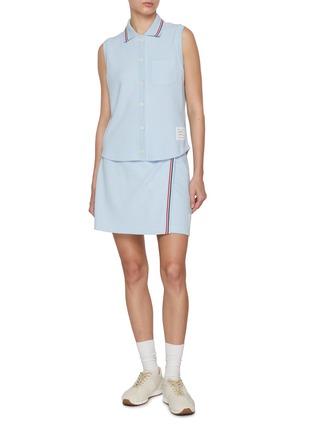 Figure View - Click To Enlarge - THOM BROWNE - Sleeveless Cotton Waffle Knit Polo Shirt