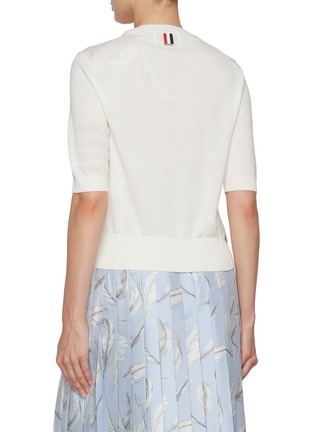 Back View - Click To Enlarge - THOM BROWNE - Feather Intarsia Pointelle Bar Cotton T-Shirt