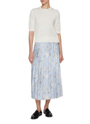 Figure View - Click To Enlarge - THOM BROWNE - Feather Intarsia Pointelle Bar Cotton T-Shirt