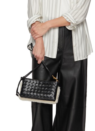 Figure View - Click To Enlarge - BOTTEGA VENETA - Andiamo Shearling Intrecciato Leather Double Pouch