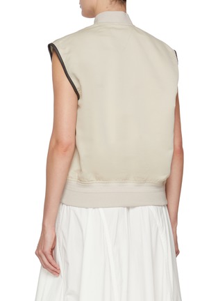 Back View - Click To Enlarge - BOTTEGA VENETA - Contrast Piping Zip Up Cotton Silk Gilet