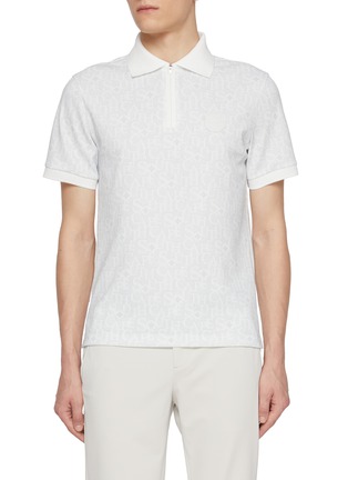 Main View - Click To Enlarge - SOUTHCAPE - Printed Logo Monogram Half Zip Polo Shirt