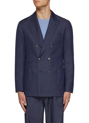 Main View - Click To Enlarge - BRUNELLO CUCINELLI - Denim Effect Double Breasted Blazer