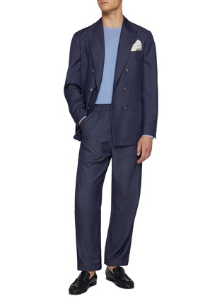 Figure View - Click To Enlarge - BRUNELLO CUCINELLI - Denim Effect Double Breasted Blazer