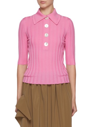 Main View - Click To Enlarge - NACKIYÉ - Sugarman Button Detail Lettuce Hem Wool Polo Shirt